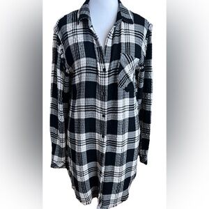 CLOTH & STONE Anthropologie Black & White Plaid Long Sleeve Mini Shirt Dress XS